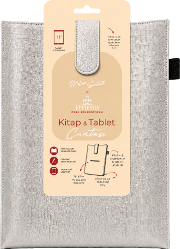 Yeni Nesil Kitap ve Tablet Çantası - Özel Deri Dokulu (GÜMÜŞ)