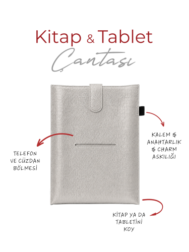 Yeni Nesil Kitap ve Tablet Çantası - Özel Deri Dokulu (GÜMÜŞ)