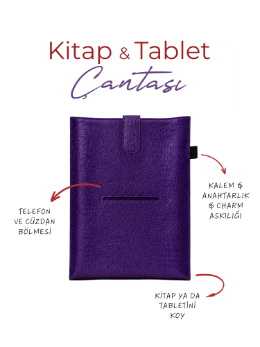 Yeni Nesil Kitap ve Tablet Çantası - Özel Deri Dokulu (MOR)